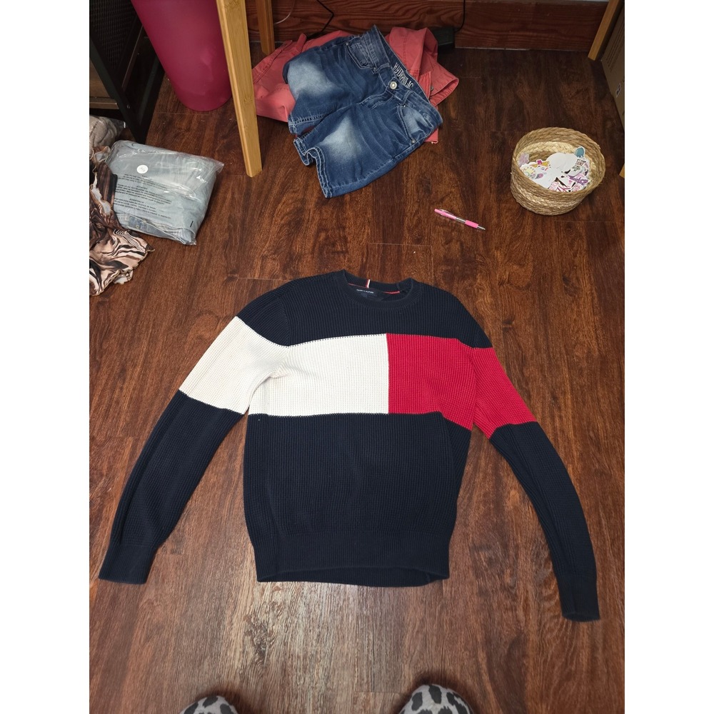 Tommy Hilfiger Colorblock Flag Sweater Size M Navy Red White Crewneck